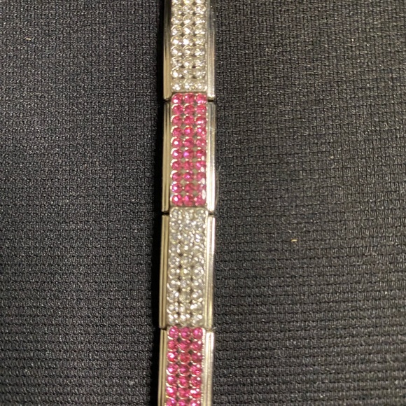 Italian Charm Pink and Clear Rhinestone Stainless Bracelet w/extra links - Picture 7 of 11